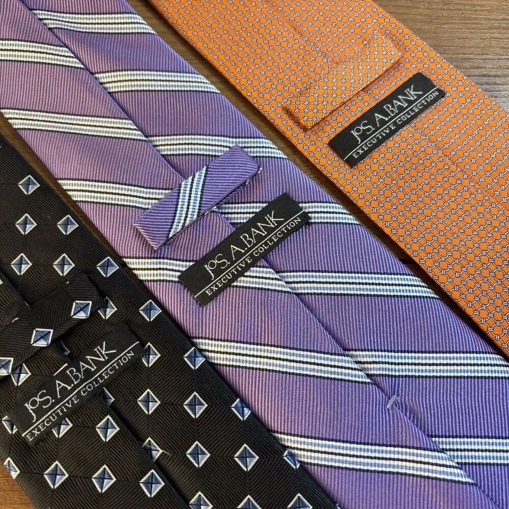 Jos A Bank Executive Collection Silk Necktie Lot 3 Black Geometric Purple Orange